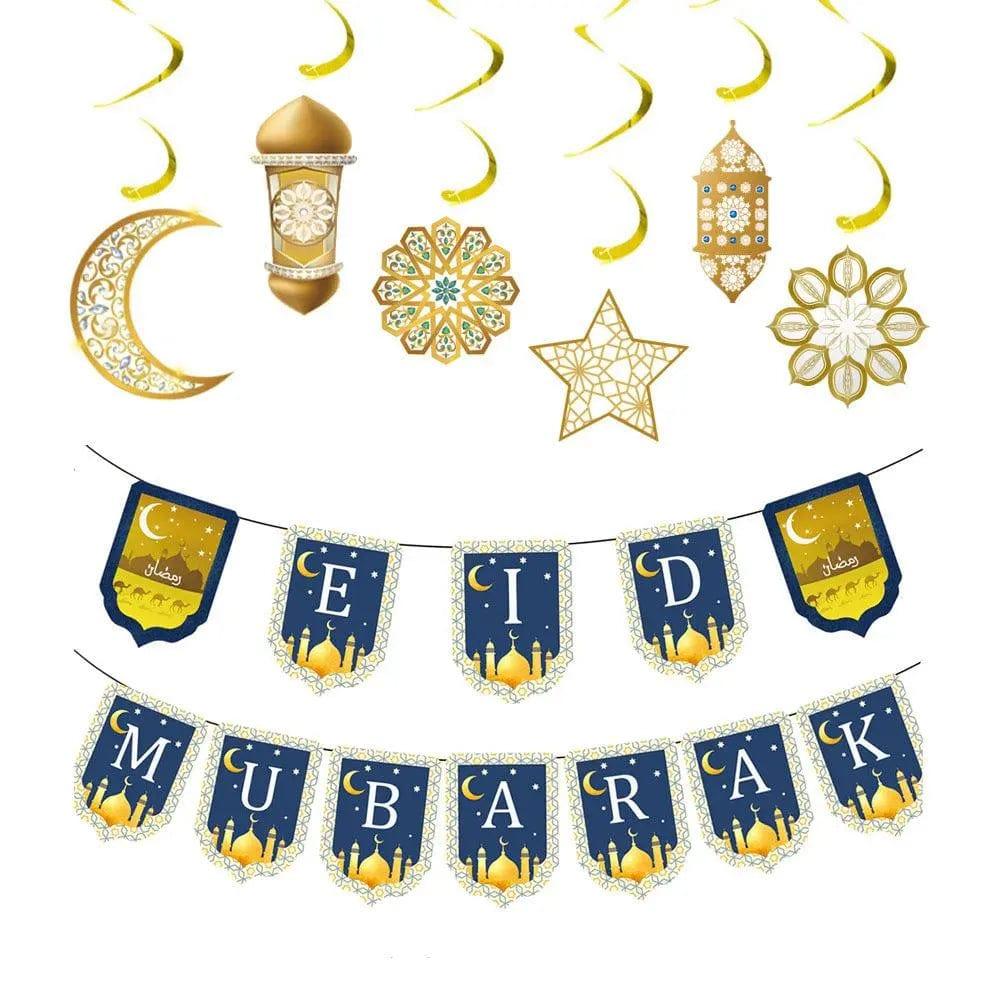 MR019 Eid Mubarak Spiral Banner,Ramadan Home Decor, 6 pcs - Mariam's Collection