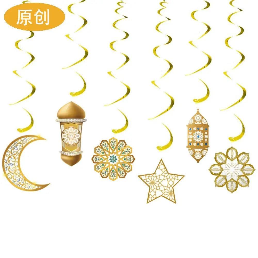 MR019 Eid Mubarak Spiral Banner,Ramadan Home Decor, 6 pcs - Mariam's Collection