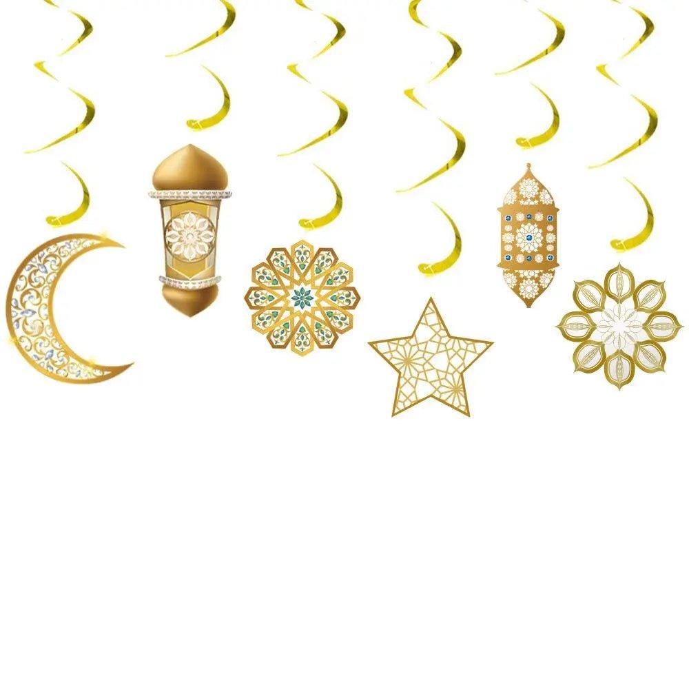 MR019 Eid Mubarak Spiral Banner,Ramadan Home Decor, 6 pcs - Mariam's Collection