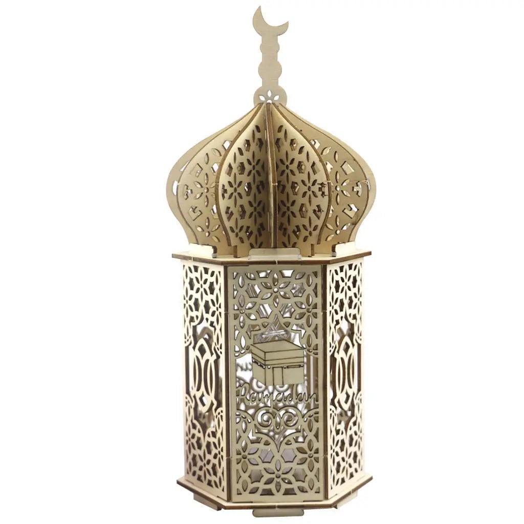 MR023 Eid Mubarak LED Wooden Lantern Ramadan Decoration - Mariam's Collection