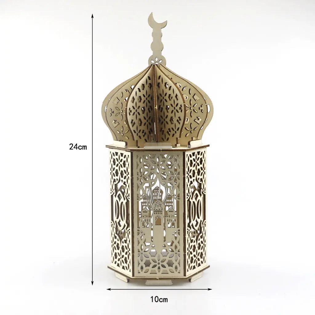 MR023 Eid Mubarak LED Wooden Lantern Ramadan Decoration - Mariam's Collection