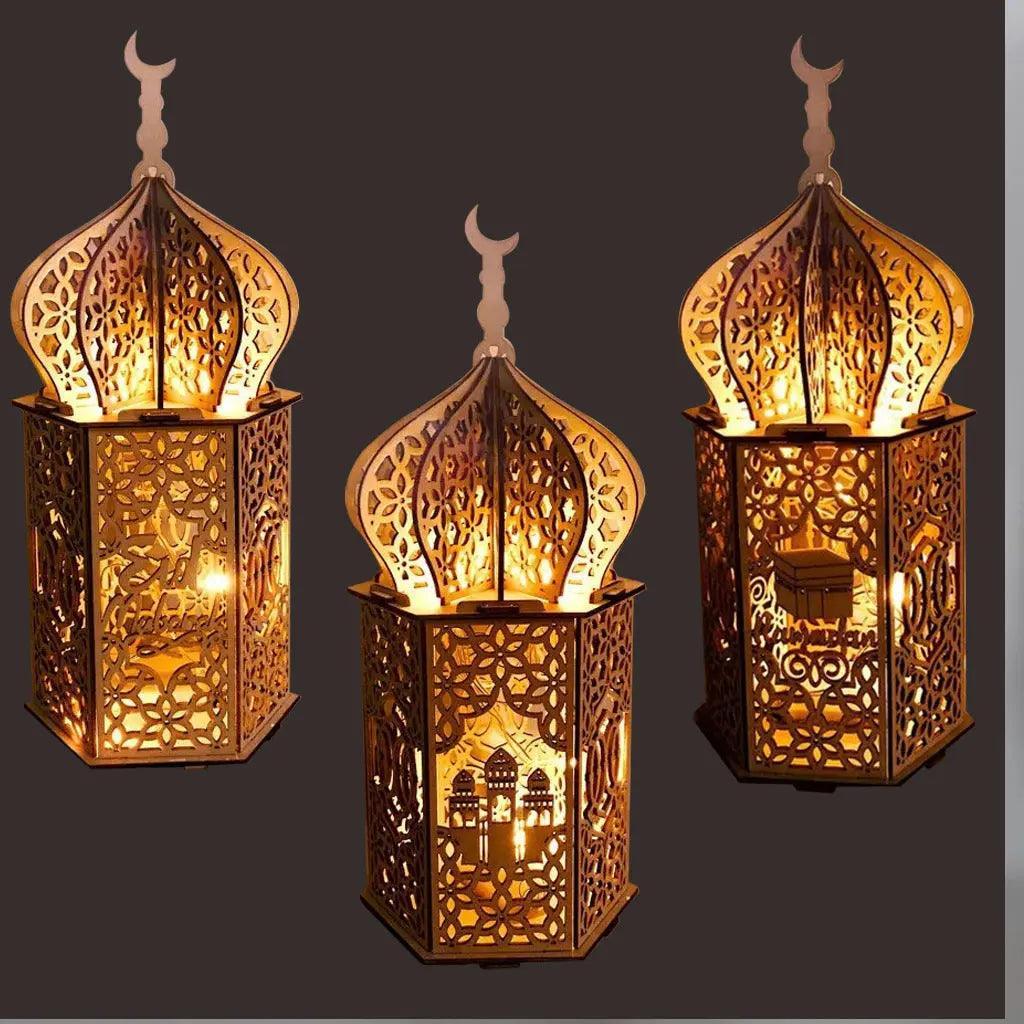 MR023 Eid Mubarak LED Wooden Lantern Ramadan Decoration - Mariam's Collection