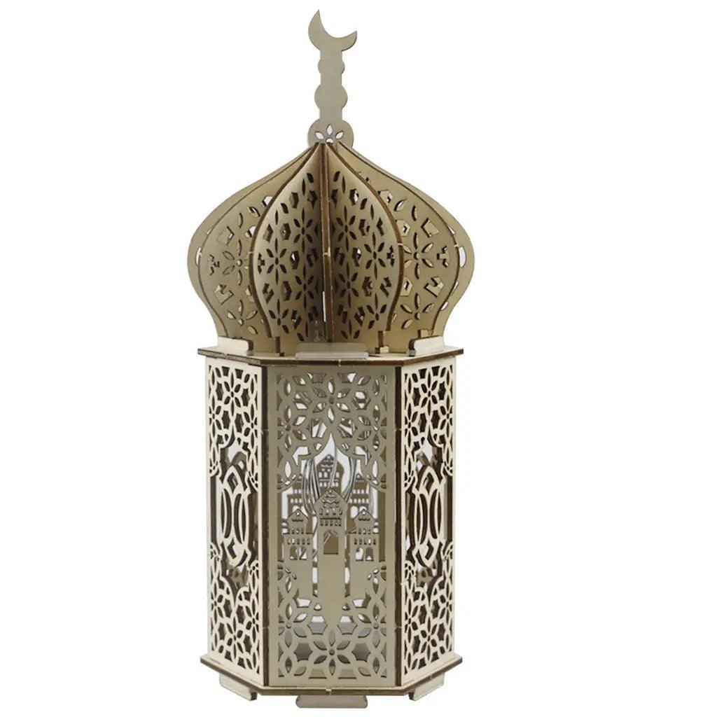 MR023 Eid Mubarak LED Wooden Lantern Ramadan Decoration - Mariam's Collection