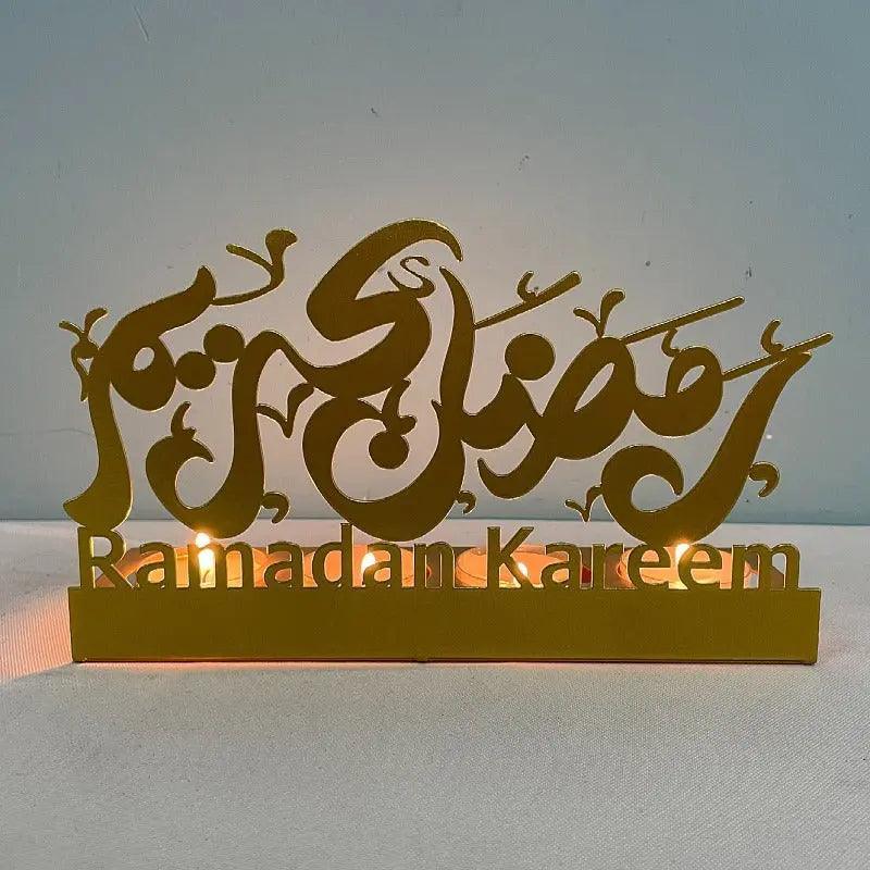 MR042 EID MUBARAK Castle Iron Candlestick Moon Star Light - Mariam's Collection