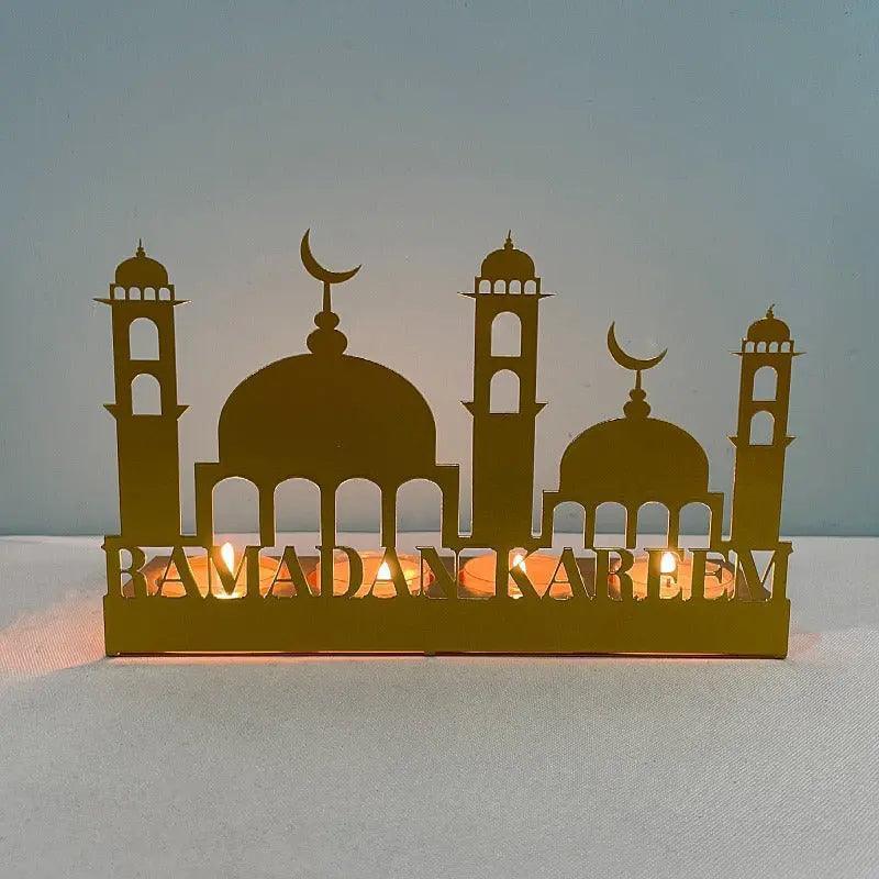 MR042 EID MUBARAK Castle Iron Candlestick Moon Star Light - Mariam's Collection