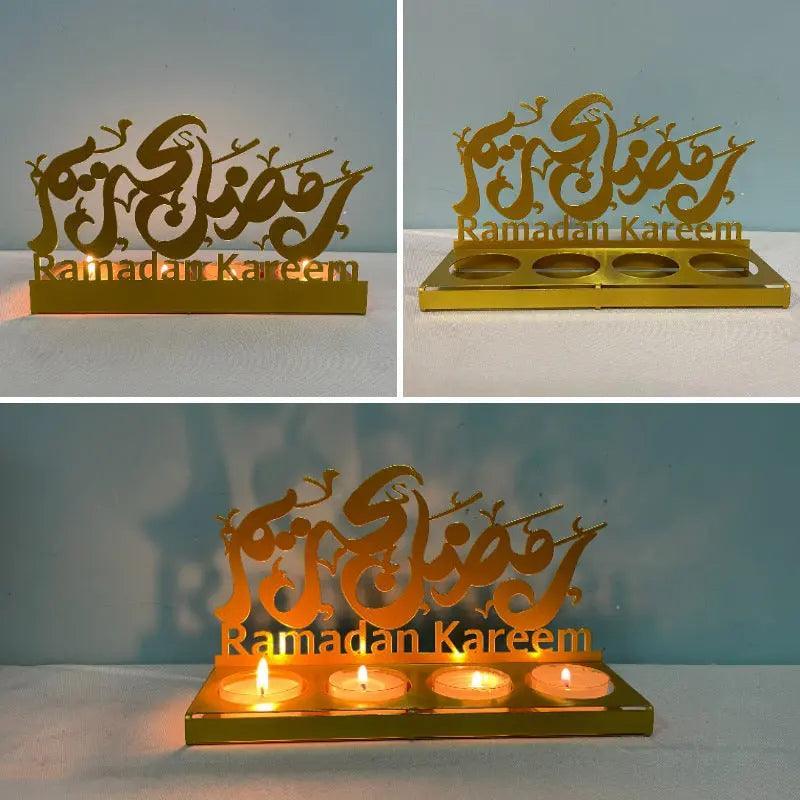 MR042 EID MUBARAK Castle Iron Candlestick Moon Star Light - Mariam's Collection