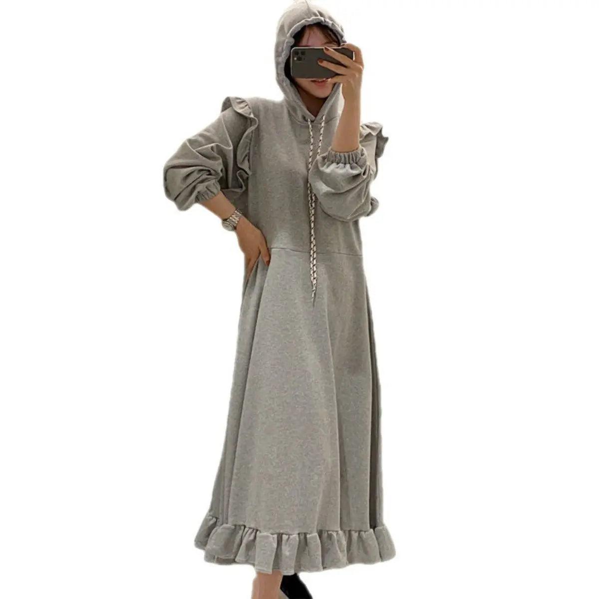 MS007 Maxi Hoodie Dress Bodycon Long Sleeve Hooded - Mariam's Collection