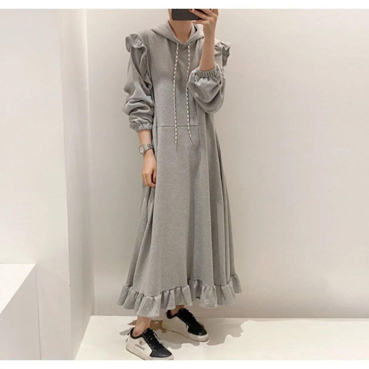 MS007 Maxi Hoodie Dress Bodycon Long Sleeve Hooded - Mariam's Collection