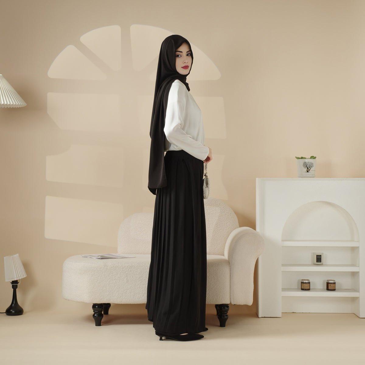 MS025 Pleated Overskirt Wide - Cut Pants Set 3 - Piece - Mariam's Collection