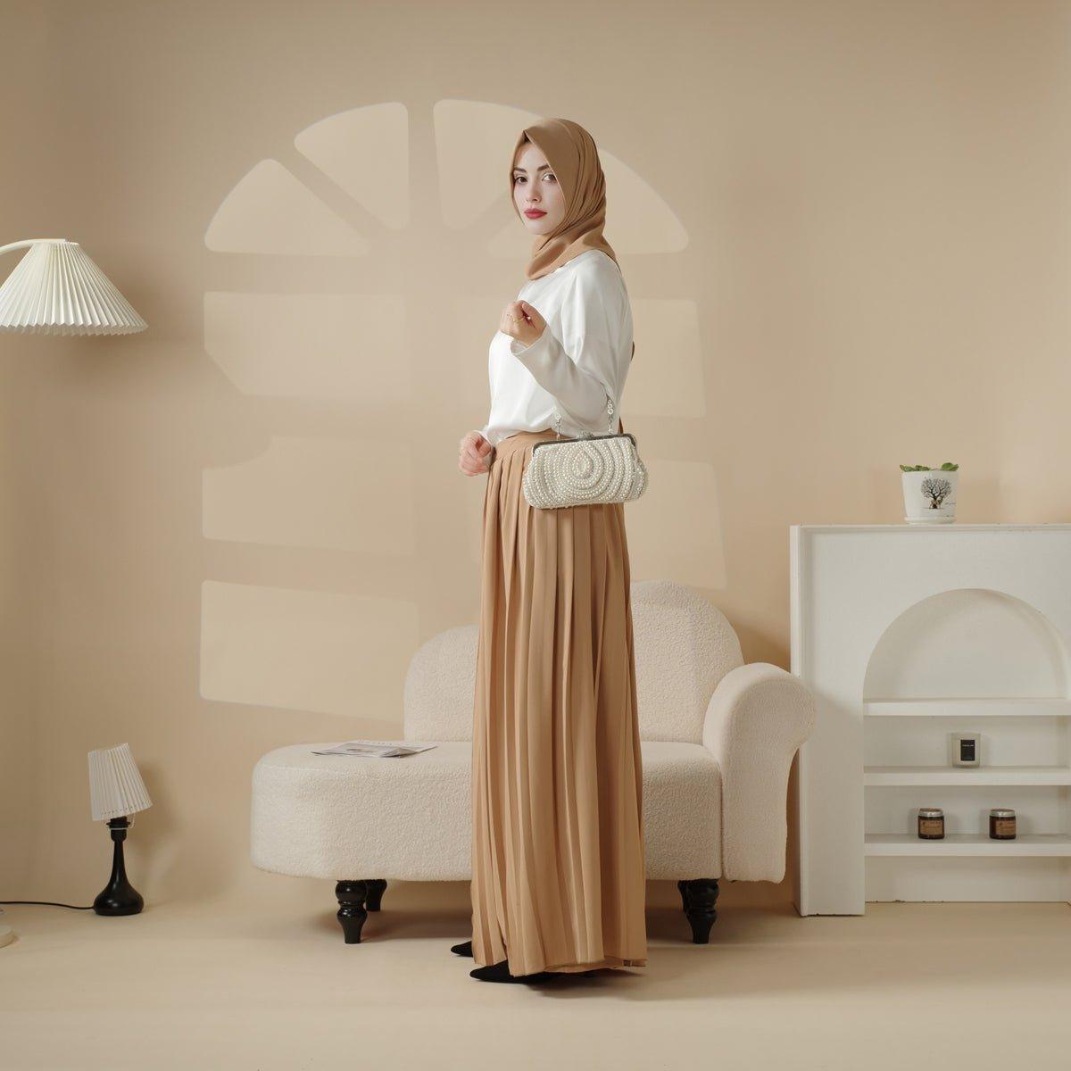 Pleated Overskirt, Wide-Cut Pants + Matching Hijab Set (MS025)