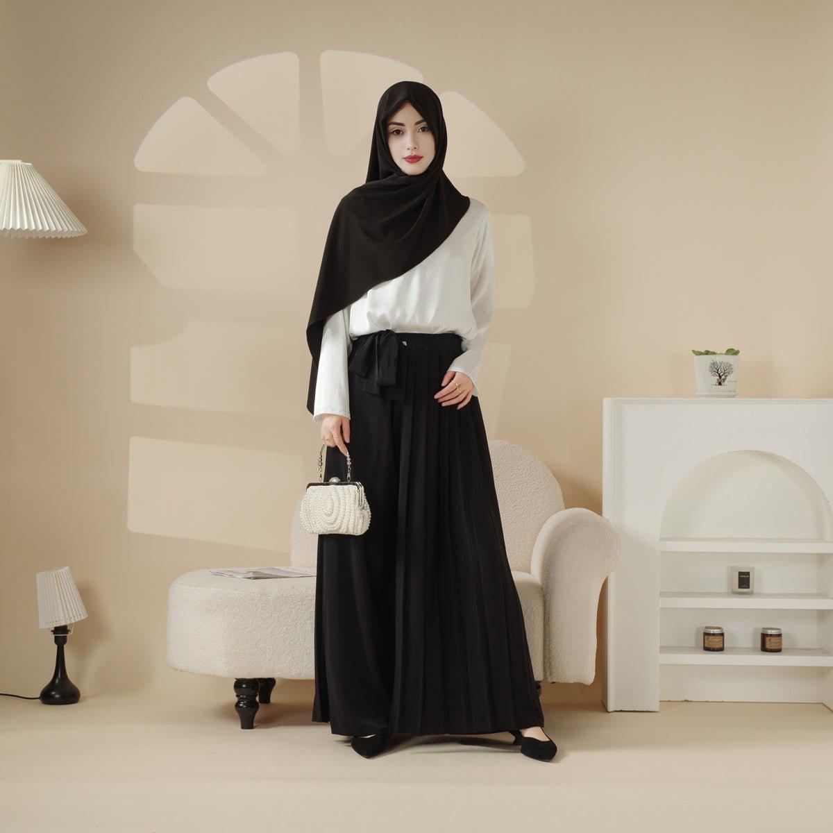 MS025 Pleated Overskirt Wide - Cut Pants Set 3 - Piece - Mariam's Collection