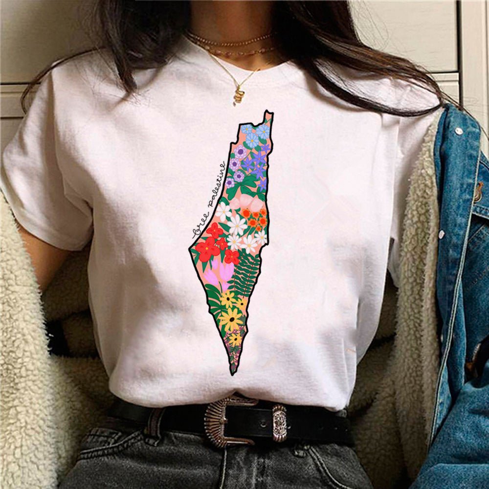 MS034 Free Palestine Printed Casual T - shirt - Mariam's Collection