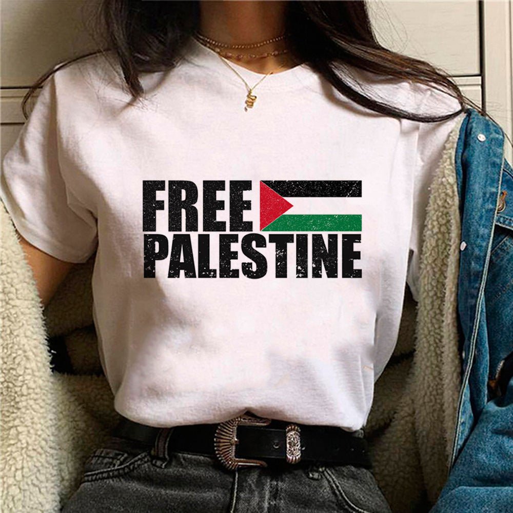 MS034 Free Palestine Printed Casual T - shirt - Mariam's Collection