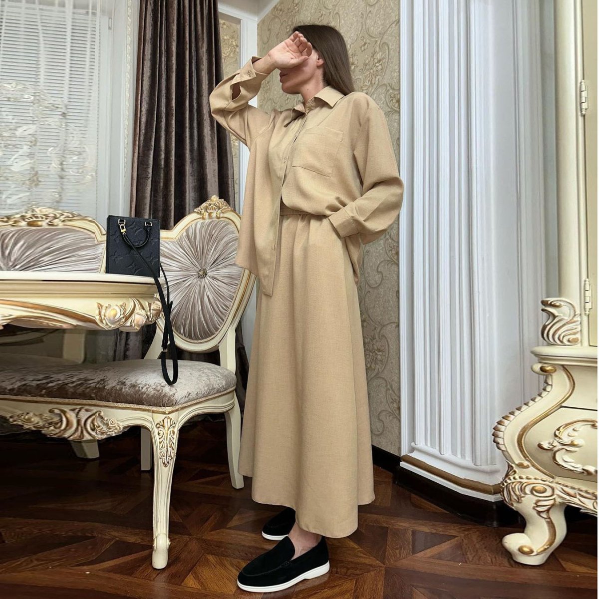 MS035 Long - Sleeved Shirt and Skirt Casual Suit - Mariam's Collection