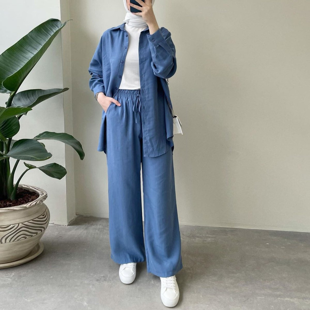 MS046 Long Sleeve Shirt and Loose Pants Casual Suit - Mariam's Collection