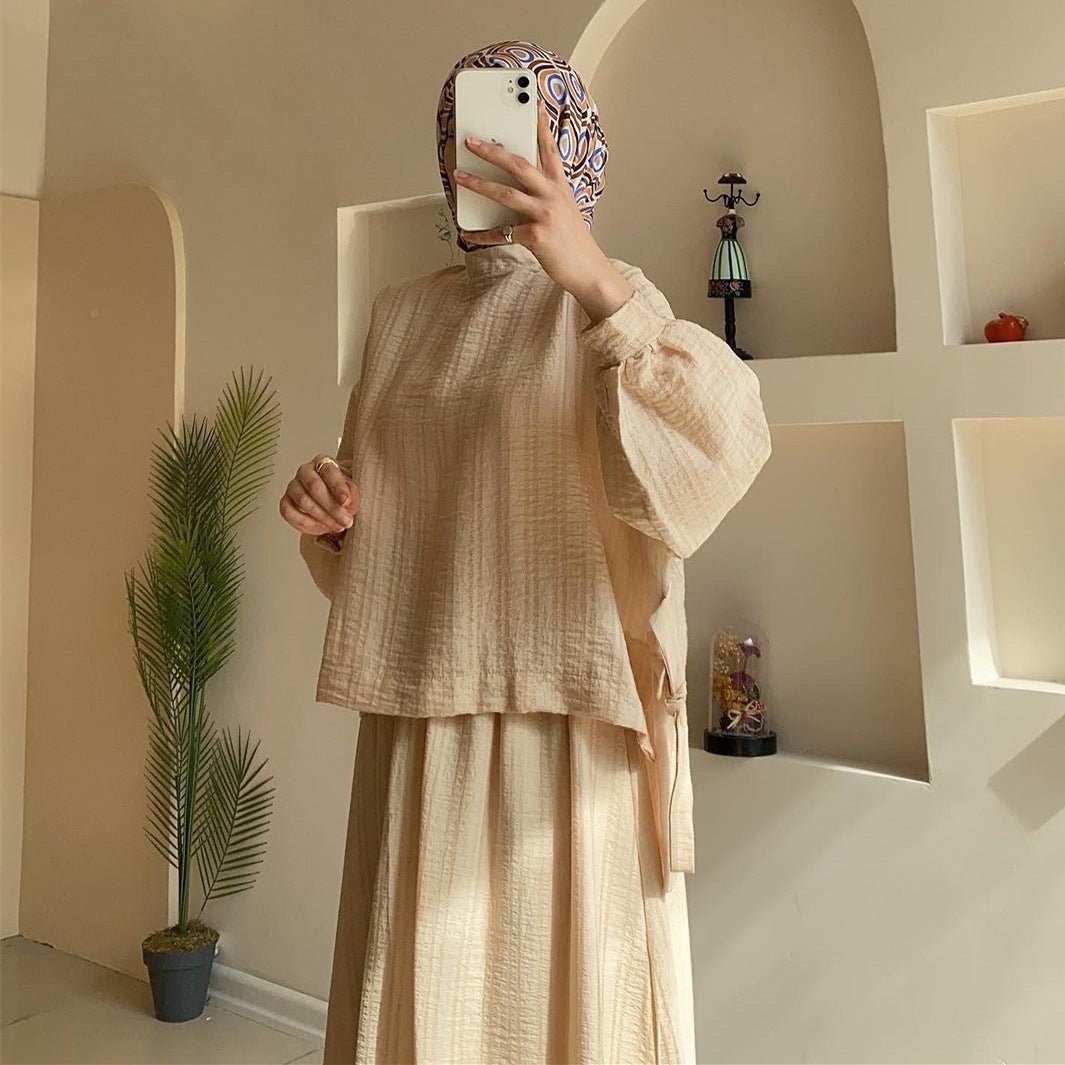 MS048 Loose Long Sleeve Shirt with Skirt 2 - Piece Set - Mariam's Collection