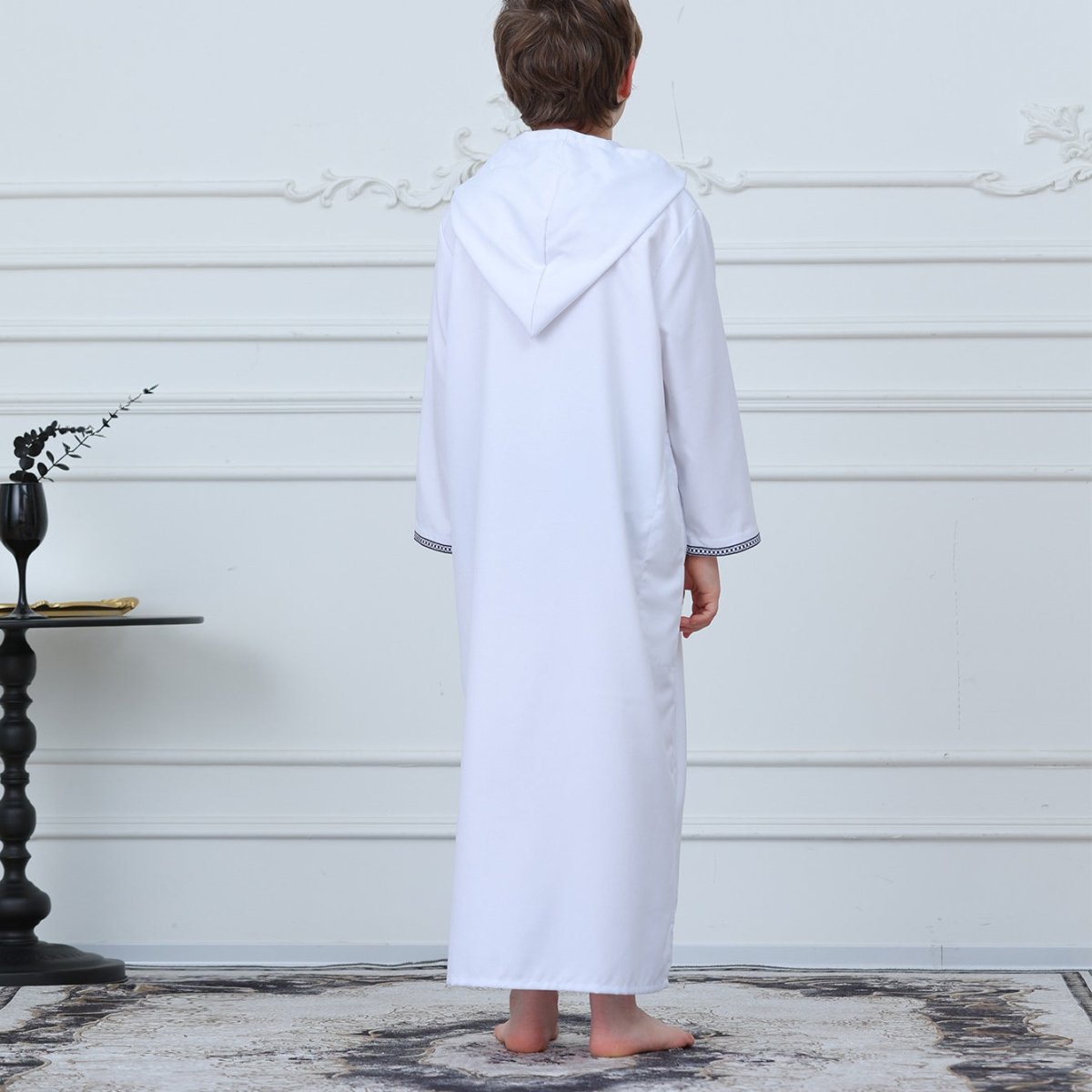 Muslim Boys Embroidered Hooded Thobe with Pockets (MKB014) - Mariam's Collection