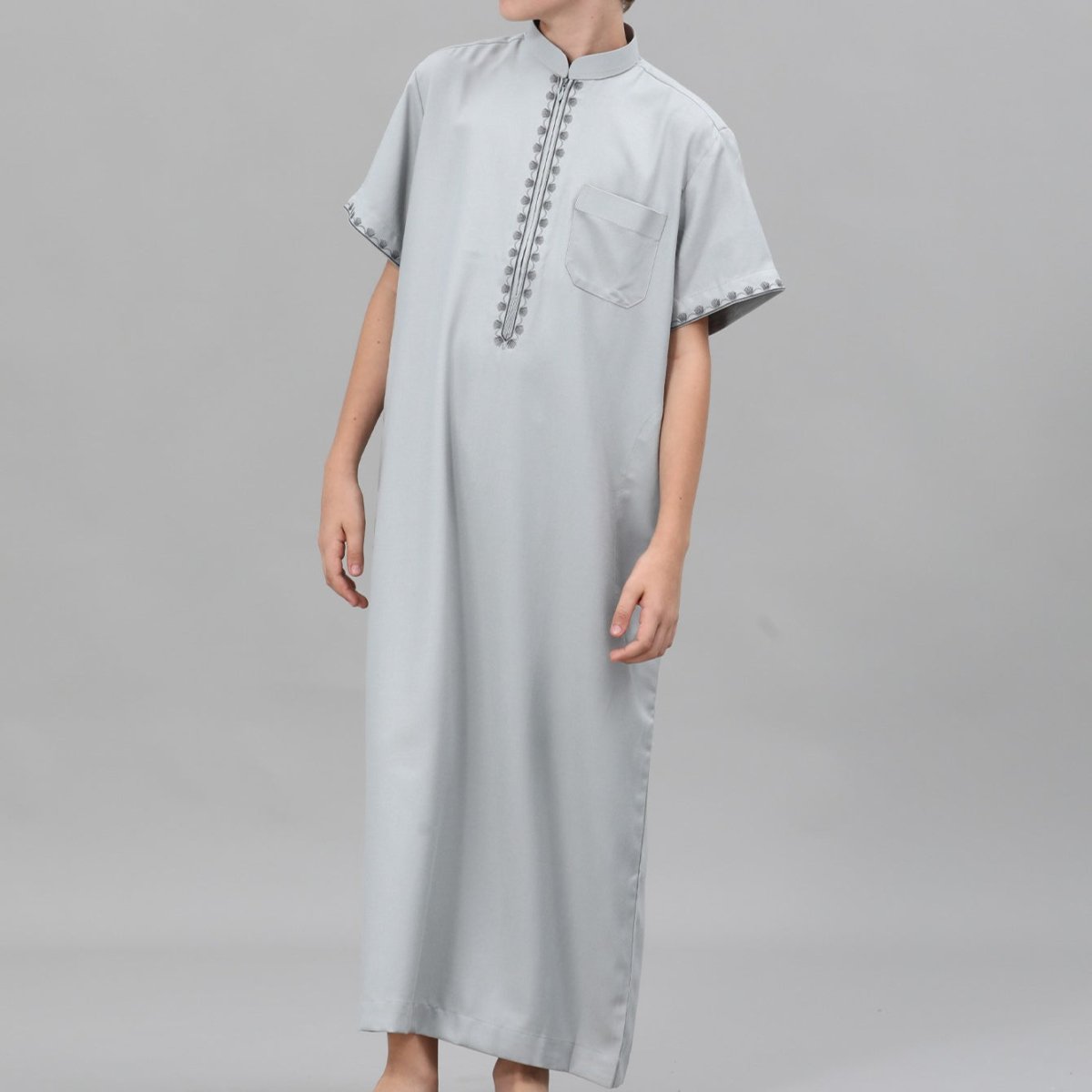 Muslim Boys Embroidered Thobe with Pockets (MKB013) - Mariam's Collection