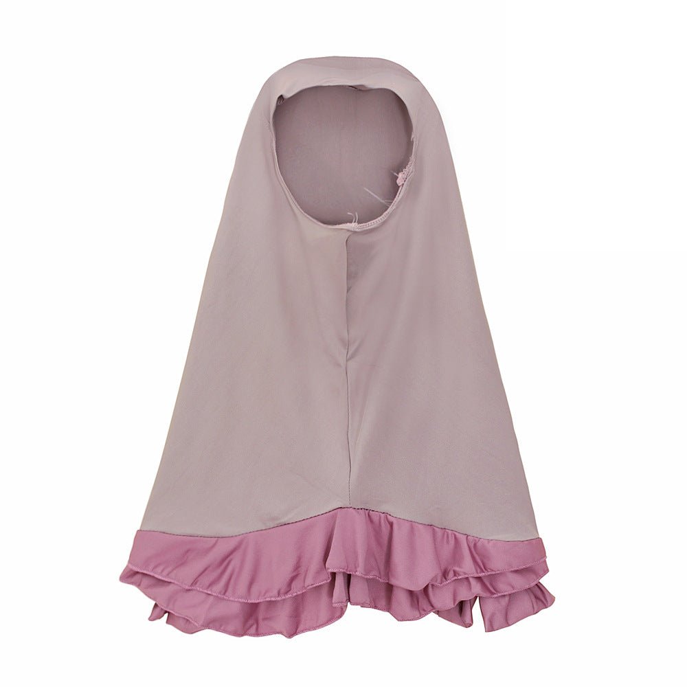 Muslim Girls Dress & Bow Hijab Set with Ruffle Trim (MKG026) - Mariam's Collection