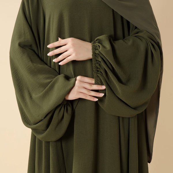 Must - Have Basics: Oversized Lantern Sleeves Crepe Abaya (MA190) - Mariam's Collection