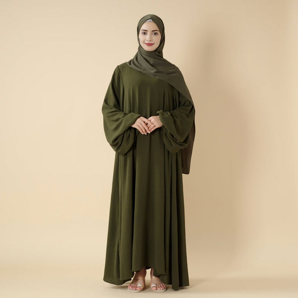 Must - Have Basics: Oversized Lantern Sleeves Crepe Abaya (MA190) - Mariam's Collection