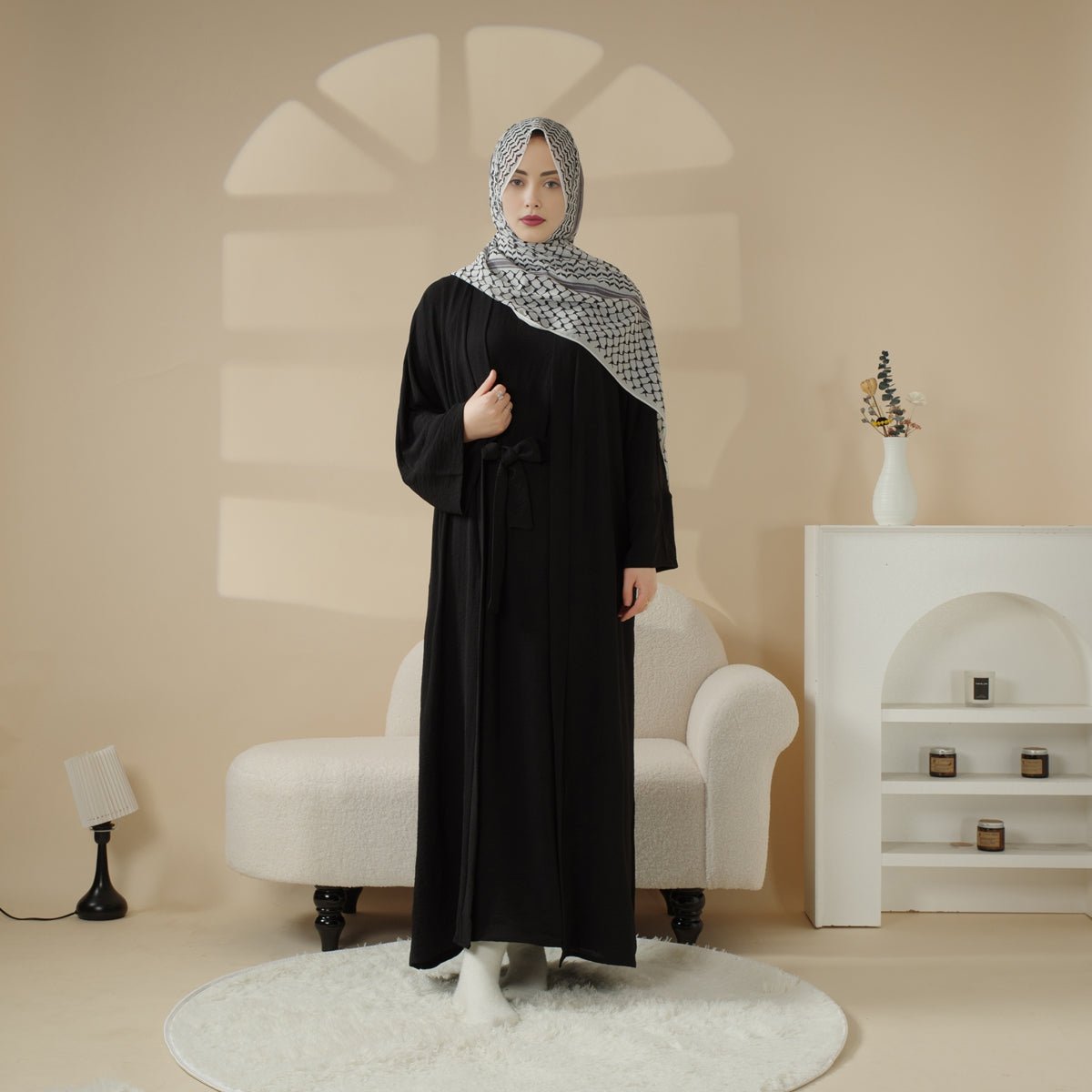 New Crepe Pocket 3 - Piece Set Open Abaya (MOA087) - Mariam's Collection