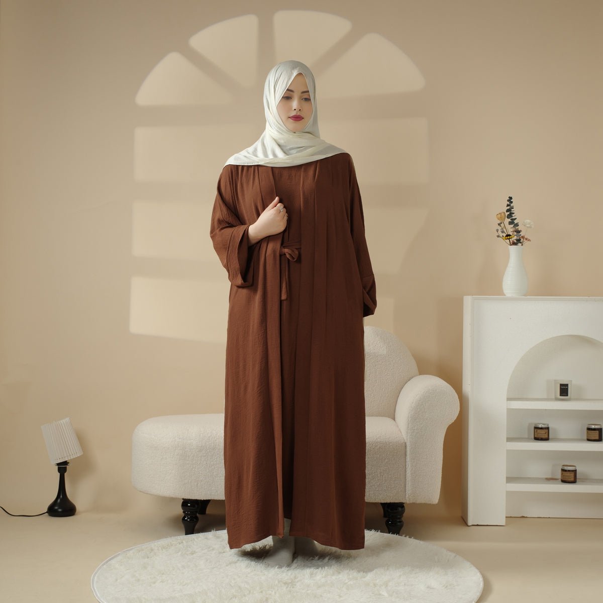 New Crepe Pocket 3 - Piece Set Open Abaya (MOA087) - Mariam's Collection