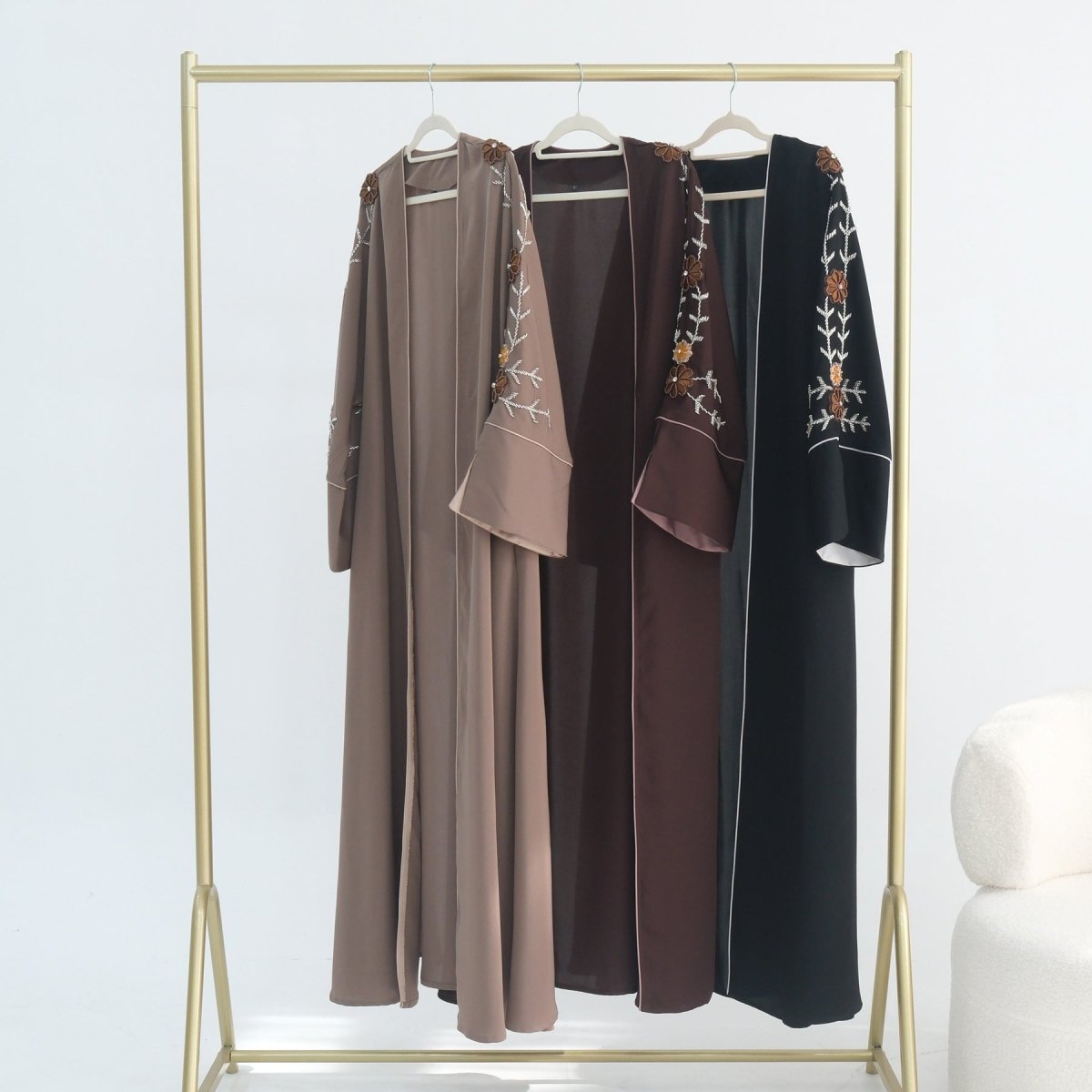 Nida Abaya with Hand - Beaded Floral Sleeves(MOA290) - Mariam's Collection