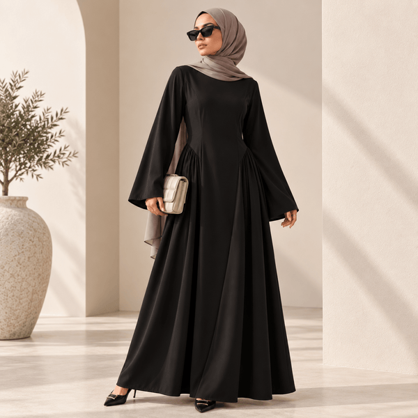 Nida Bell Sleeve Abaya Dress – Pleated A-Line Nida Abaya