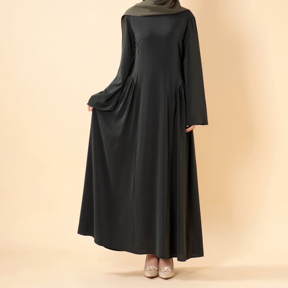 Nida Flared Maxi Dress with Pleated A-Line Skirt & Wide Bell Sleeves(MS435) - Mariam's Collection