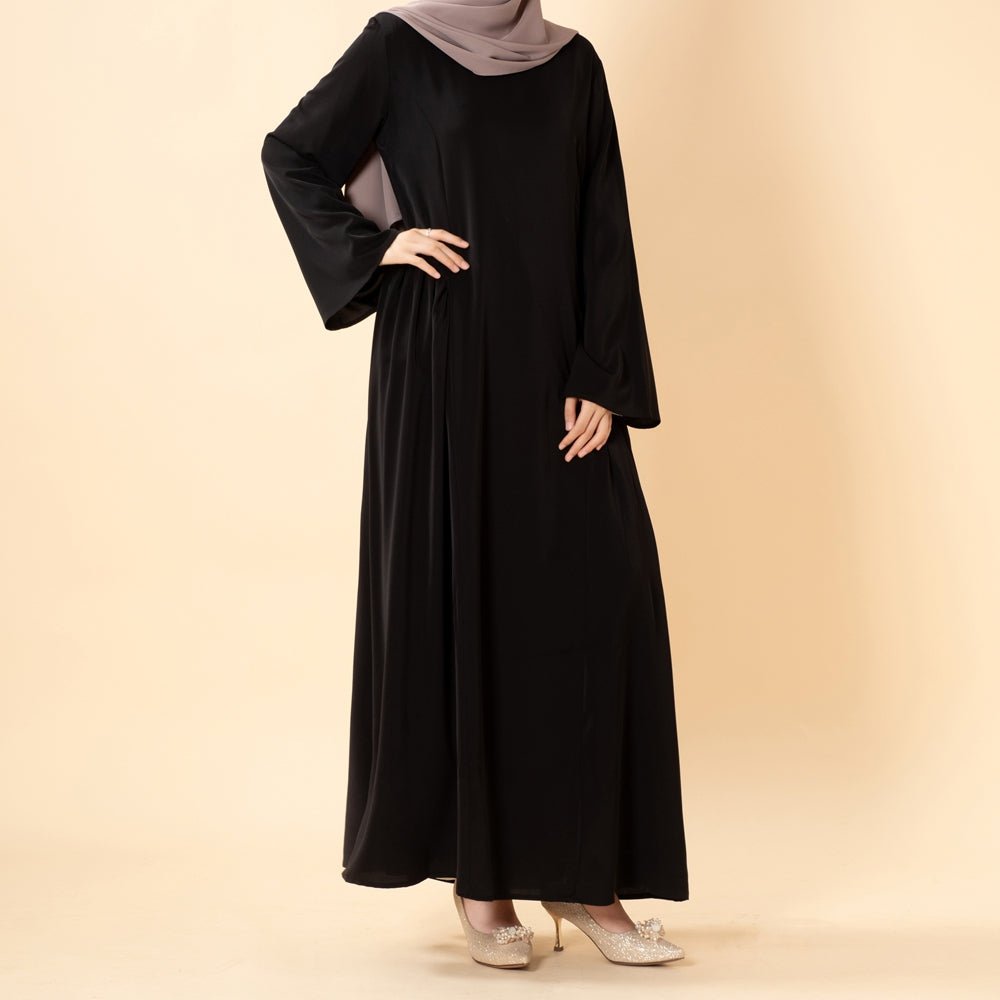 Nida Flared Maxi Dress with Pleated A-Line Skirt & Wide Bell Sleeves(MS435) - Mariam's Collection