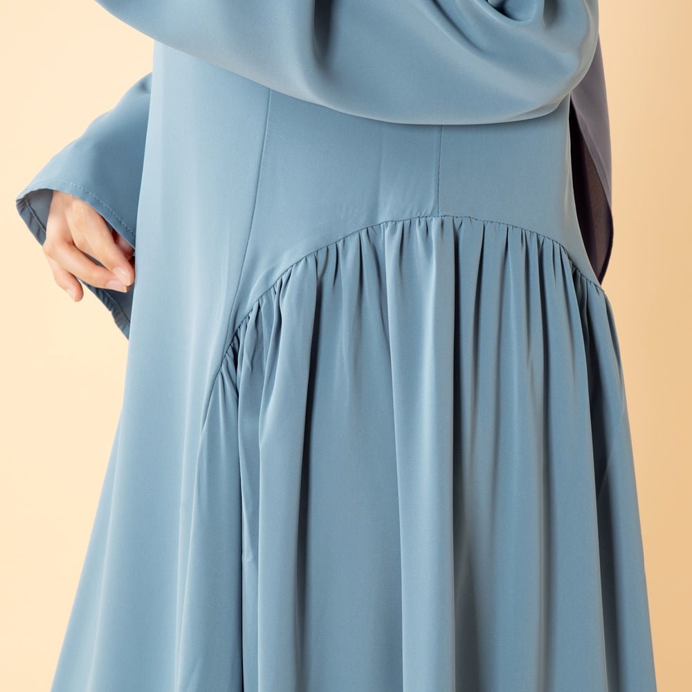 Nida Flared Maxi Dress with Pleated A-Line Skirt & Wide Bell Sleeves(MS435) - Mariam's Collection