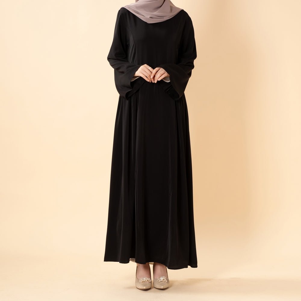 Nida Flared Maxi Dress with Pleated A-Line Skirt & Wide Bell Sleeves(MS435) - Mariam's Collection