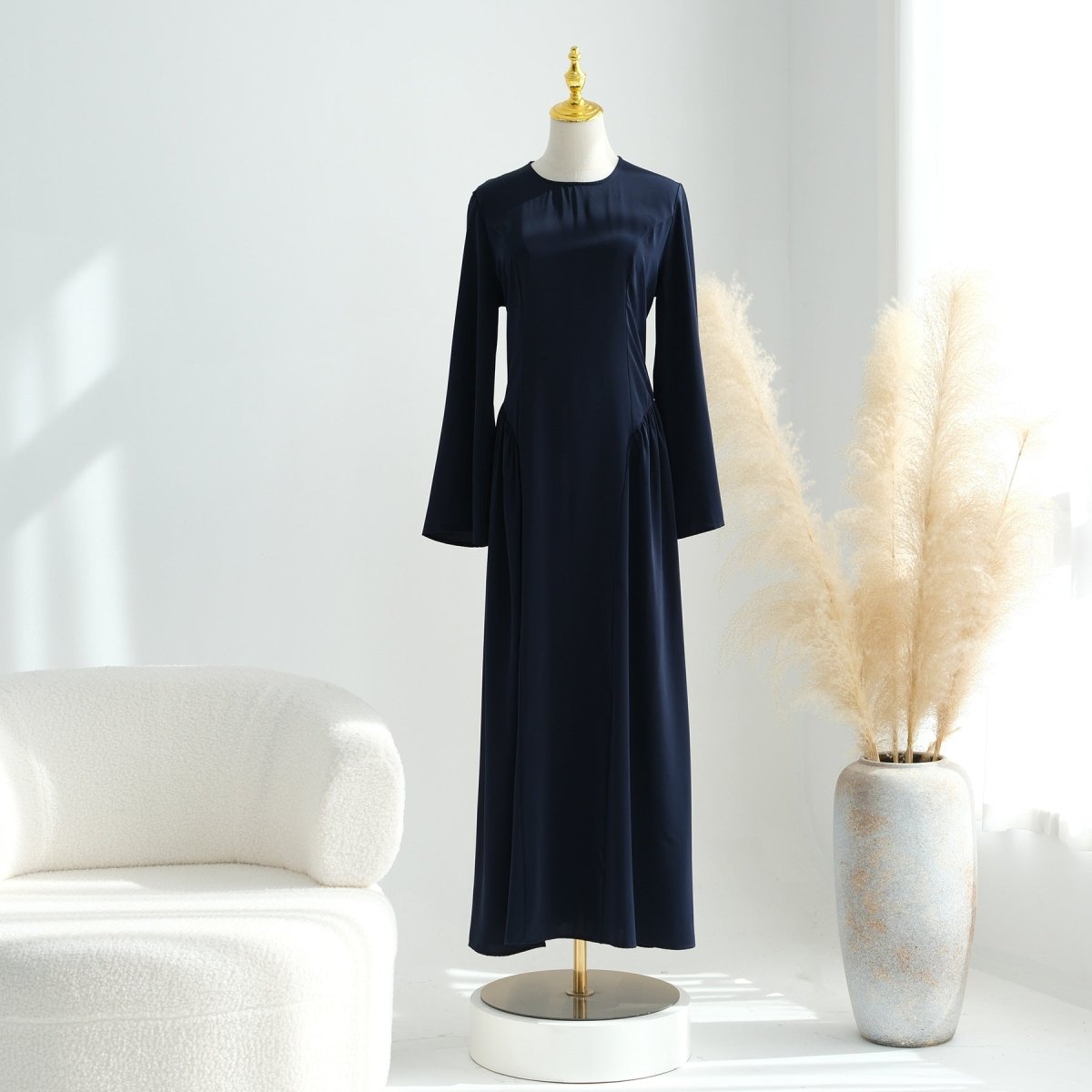 Adjustable corset lace-up back detail on nida flared maxi dress