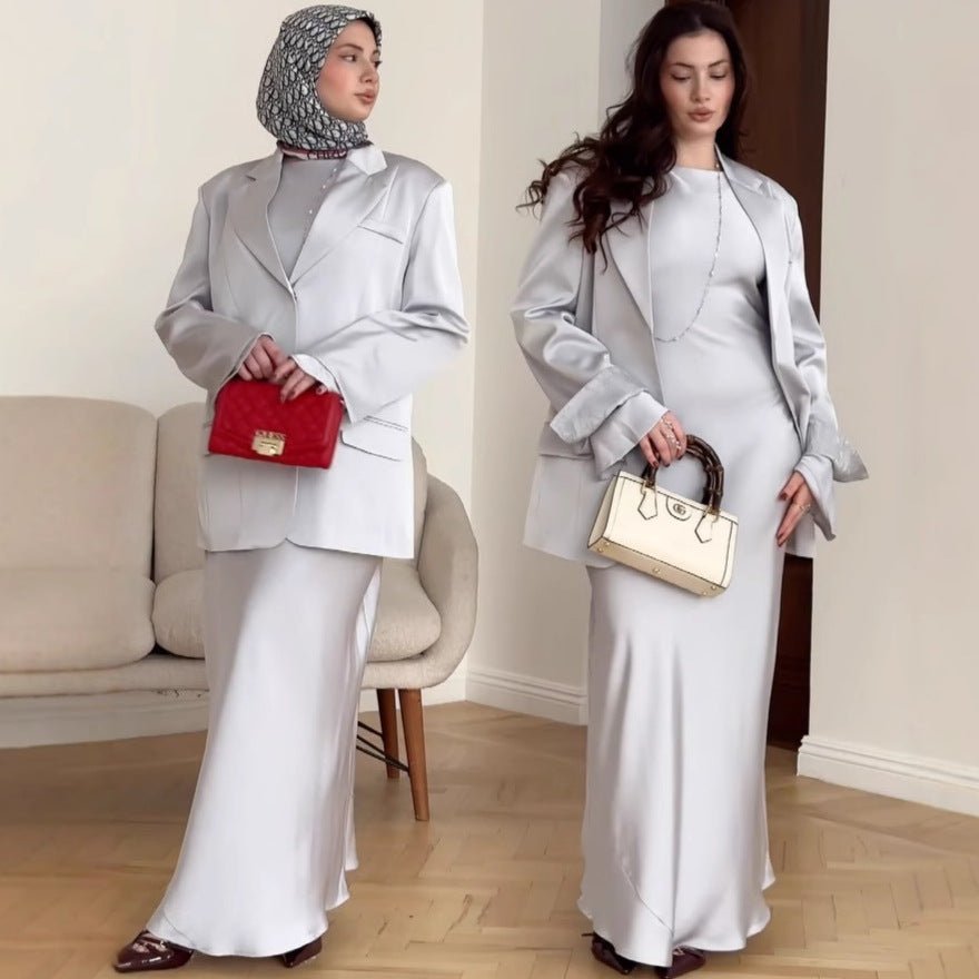 Notched Lapel Jacket with Maxi Dress(MS315) - Mariam's Collection