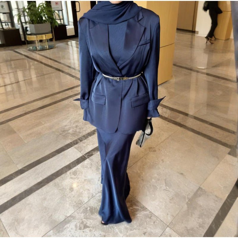 Notched Lapel Jacket with Maxi Dress(MS315) - Mariam's Collection