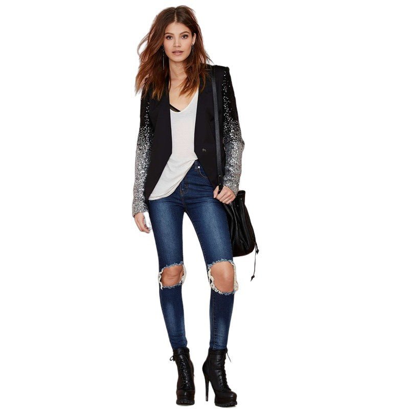 Ombre Sequin Sleeve Blazer(MS242) - Mariam's Collection