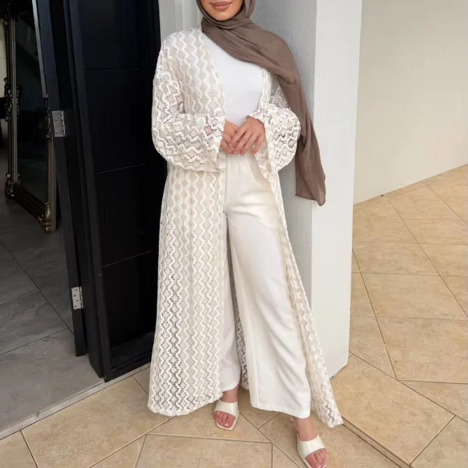 Openwork Lace Knit Open Abaya – Lightweight Lace Open Abaya