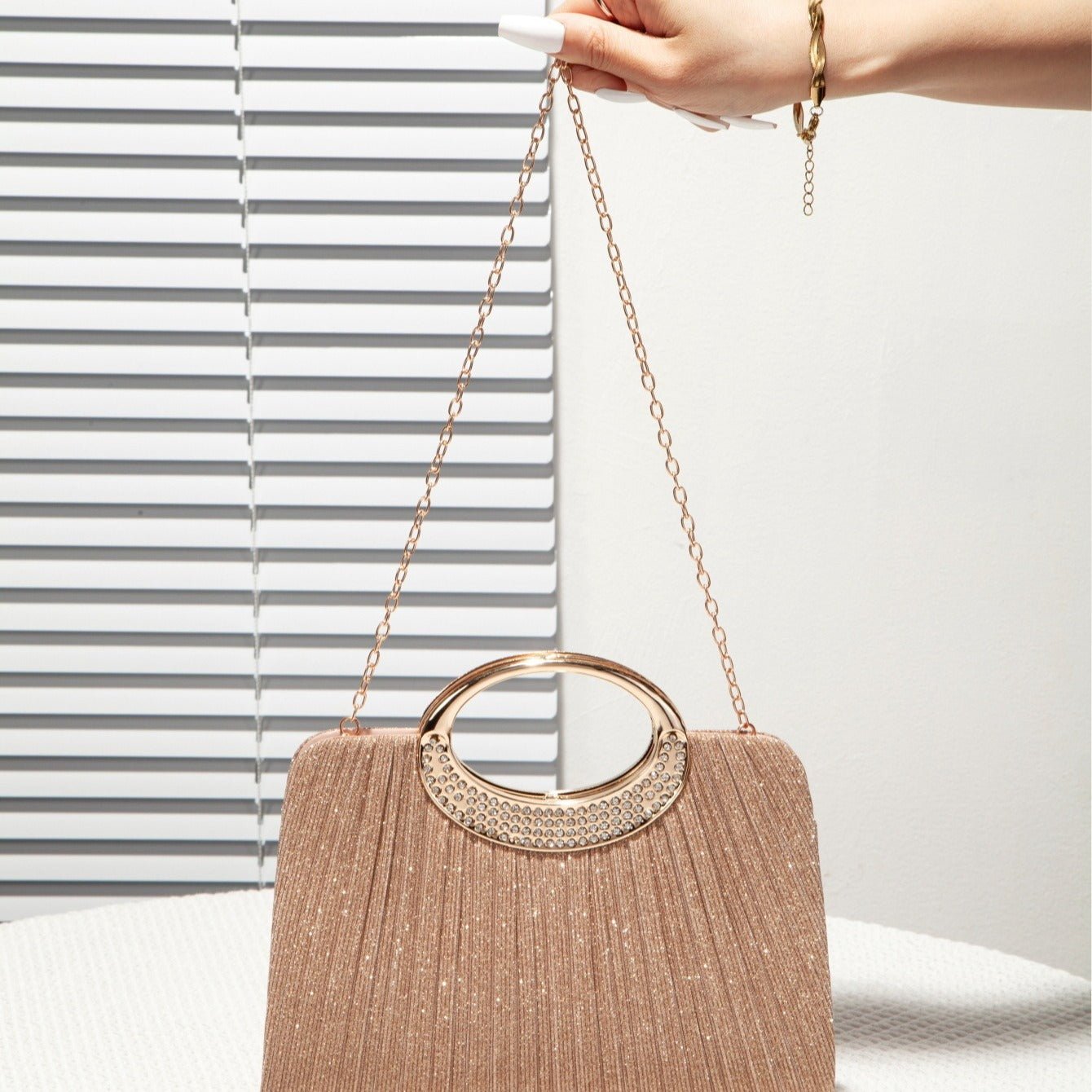 Oval Ring Handle Pleated Satchel Bag（MAC441） - Mariam's Collection