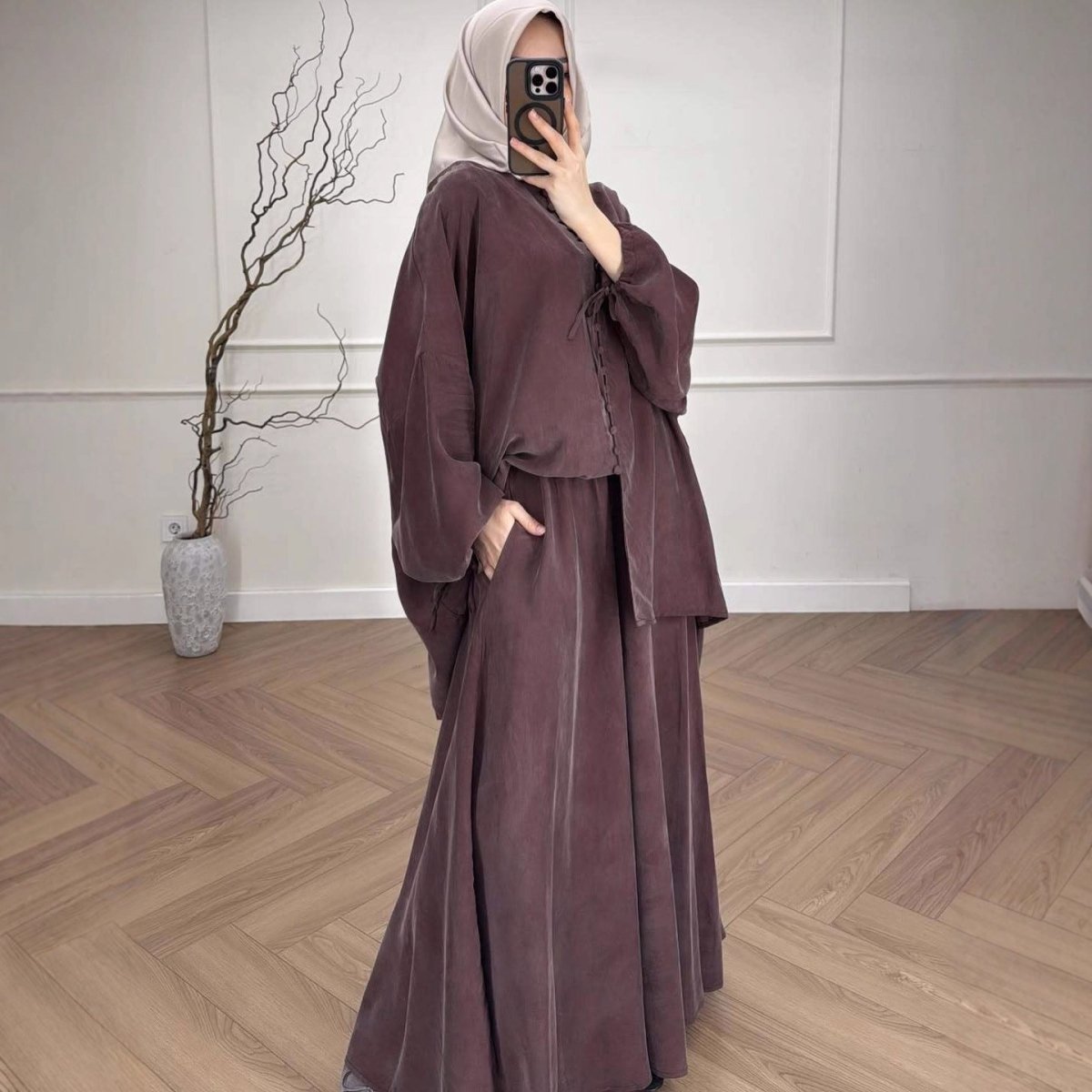 Oversized Batwing Tunic & Maxi Skirt Set — Relaxed Modest Two-Piece