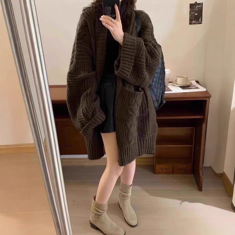 Oversized Cable Knit Cardigan with Pockets(MS166) - Mariam's Collection