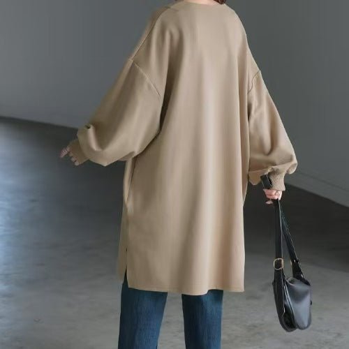 Oversized Cotton Sweatshirt Tunic | V - Neck Long Sleeve Pullover Top(MS210) - Mariam's Collection
