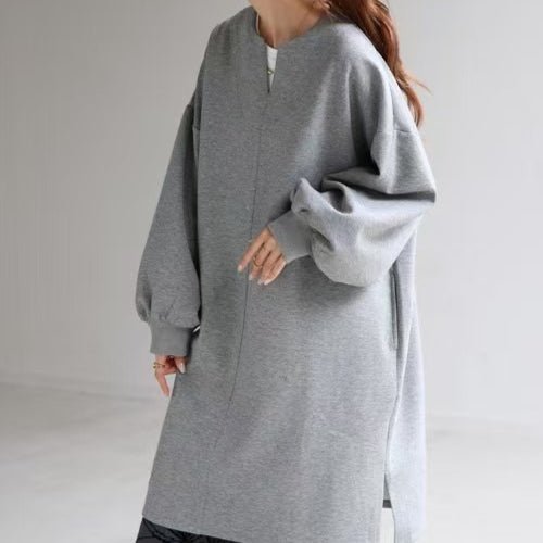Oversized Cotton Sweatshirt Tunic | V - Neck Long Sleeve Pullover Top(MS210) - Mariam's Collection