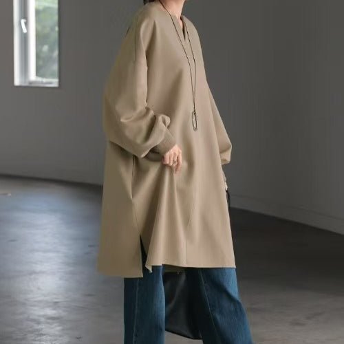 Oversized Cotton Sweatshirt Tunic | V - Neck Long Sleeve Pullover Top(MS210) - Mariam's Collection