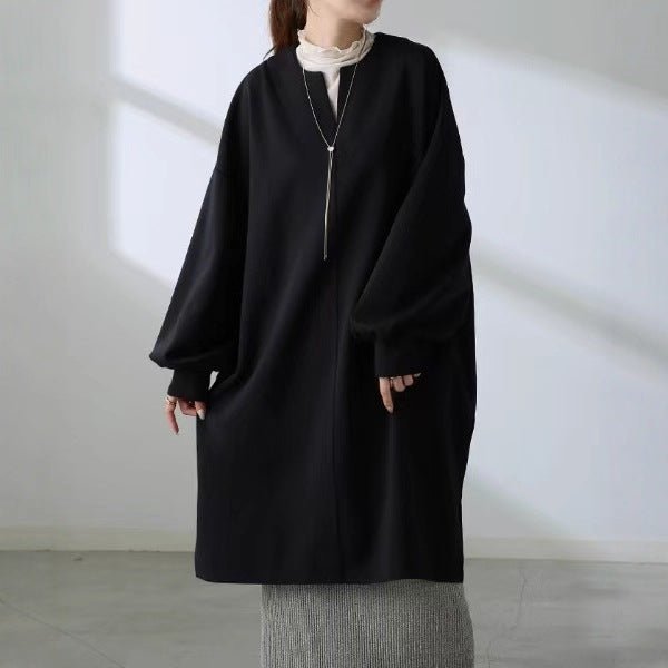 Oversized Cotton Sweatshirt Tunic | V - Neck Long Sleeve Pullover Top(MS210) - Mariam's Collection
