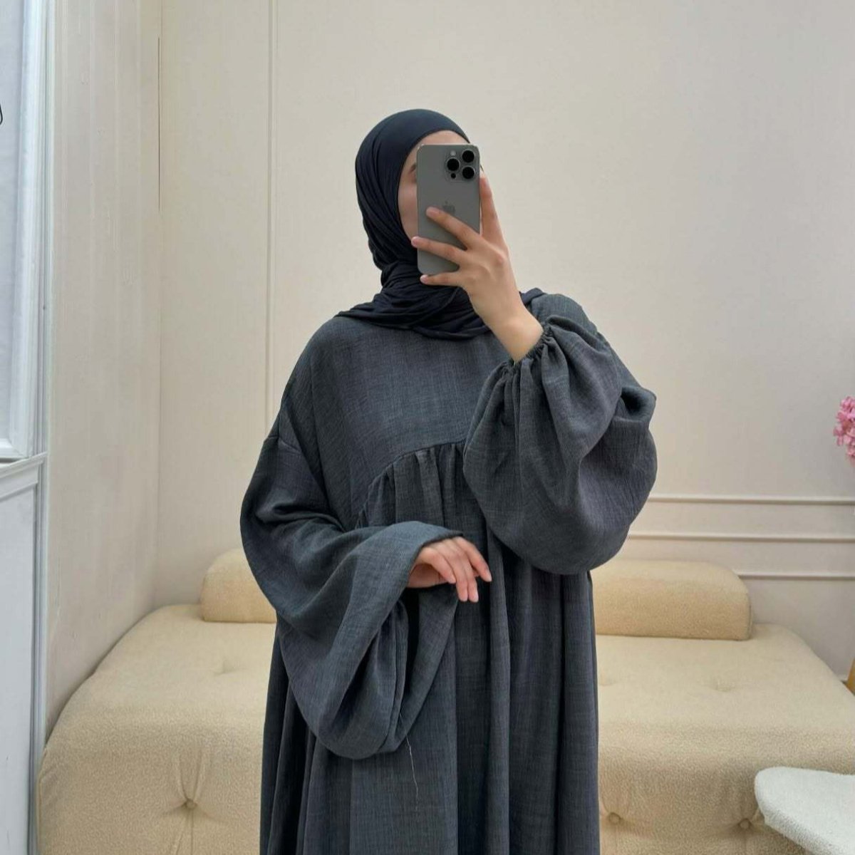 Oversized Elastic Cuff Pullover Bubble Sleeve Abaya(MA335) - Mariam's Collection
