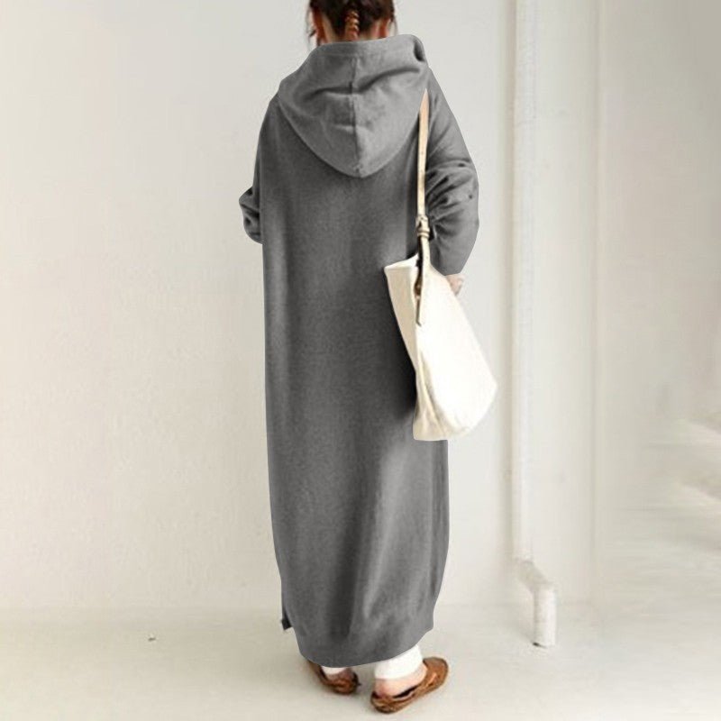 Oversized Hooded Zip - Up Maxi Dress(MS163) - Mariam's Collection