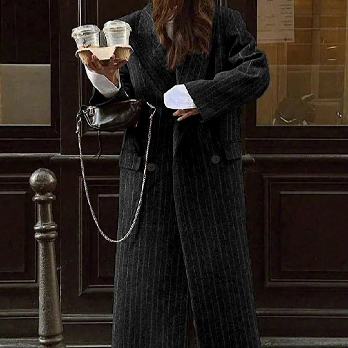 Oversized Pinstripe Maxi Coat(MS550) - Mariam's Collection