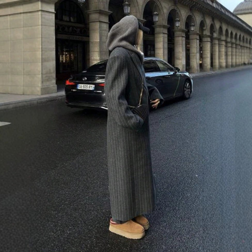 Oversized Pinstripe Maxi Coat(MS550) - Mariam's Collection