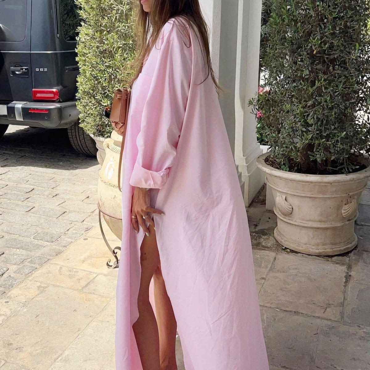 Oversized Shirt Dress with Side Slits(MS332) - Mariam's Collection